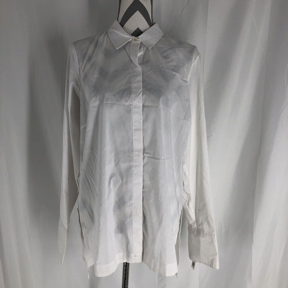 Zac & Rachel Woman White Button Up Tunic Blouse Shirt Large